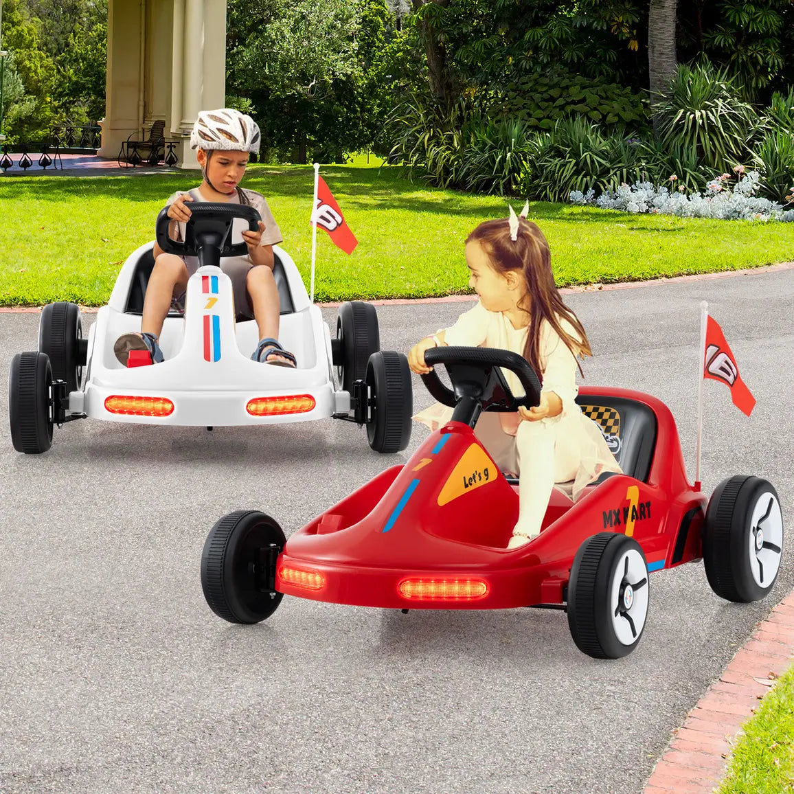 12V Kids Electric Go Kart with Remote and 3 Speeds and Lights-Red