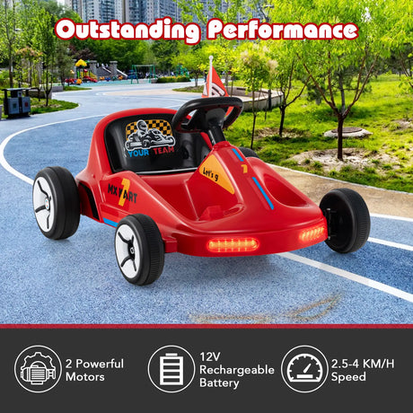 12V Kids Electric Go Kart with Remote and 3 Speeds and Lights-Red