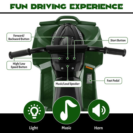 12V Kids Ride On ATV with 2 Speeds and LED Lights-Green