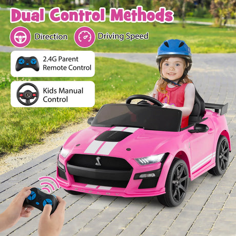 12V Kids Ride on Car Electric Licensed Ford Mustang Shelby GT500 for Kids Aged 3-8-Pink