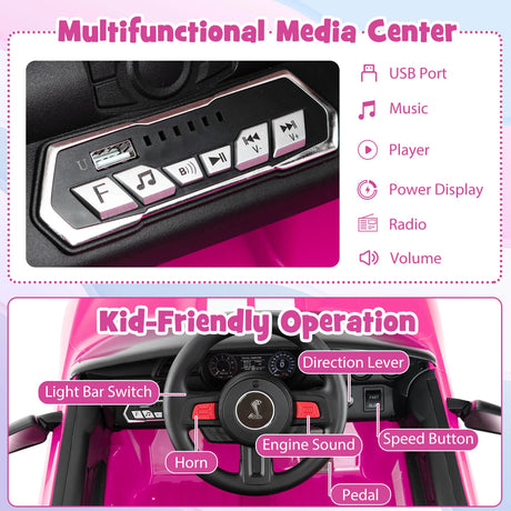 12V Kids Ride on Car Electric Licensed Ford Mustang Shelby GT500 for Kids Aged 3-8-Pink