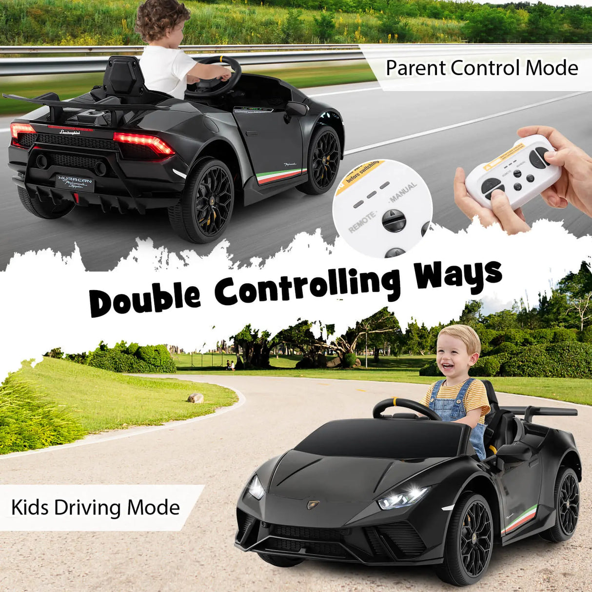 12V Kids Ride on Car Lamborghini with Remote Control and LED Lights-Black