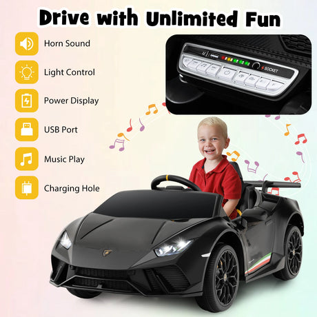 12V Kids Ride on Car Lamborghini with Remote Control and LED Lights-Black