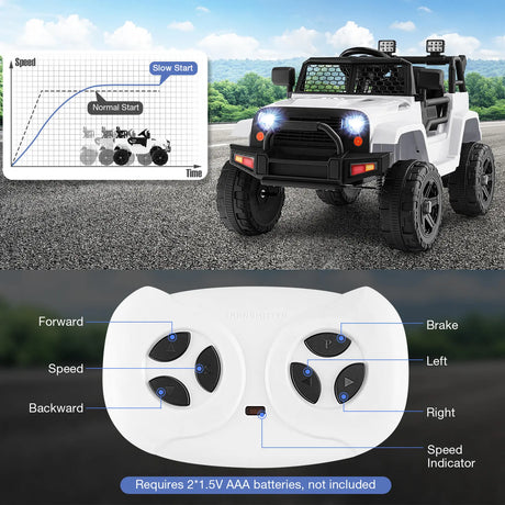 12V Kids Ride on Car with Remote Control and Music-White
