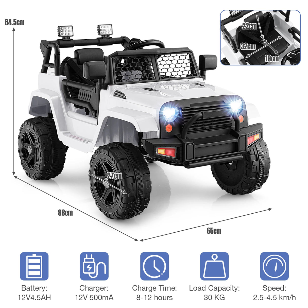 12V Kids Ride on Car with Remote Control and Music-White