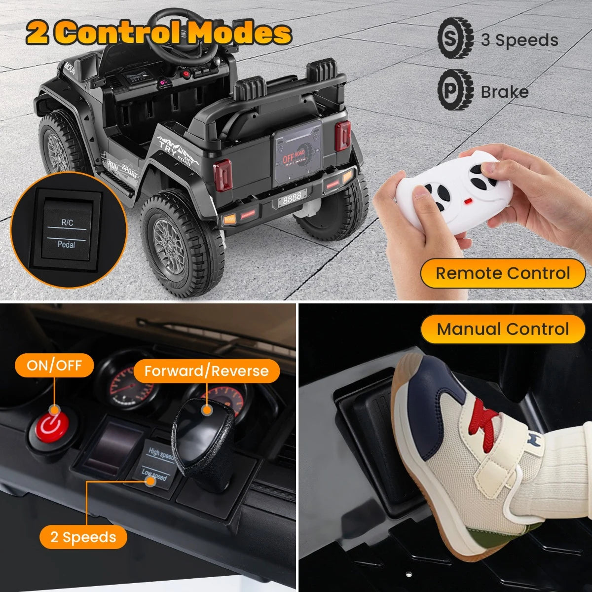 12V Kids Ride on Car with Soft Start and Battery Powered-Black