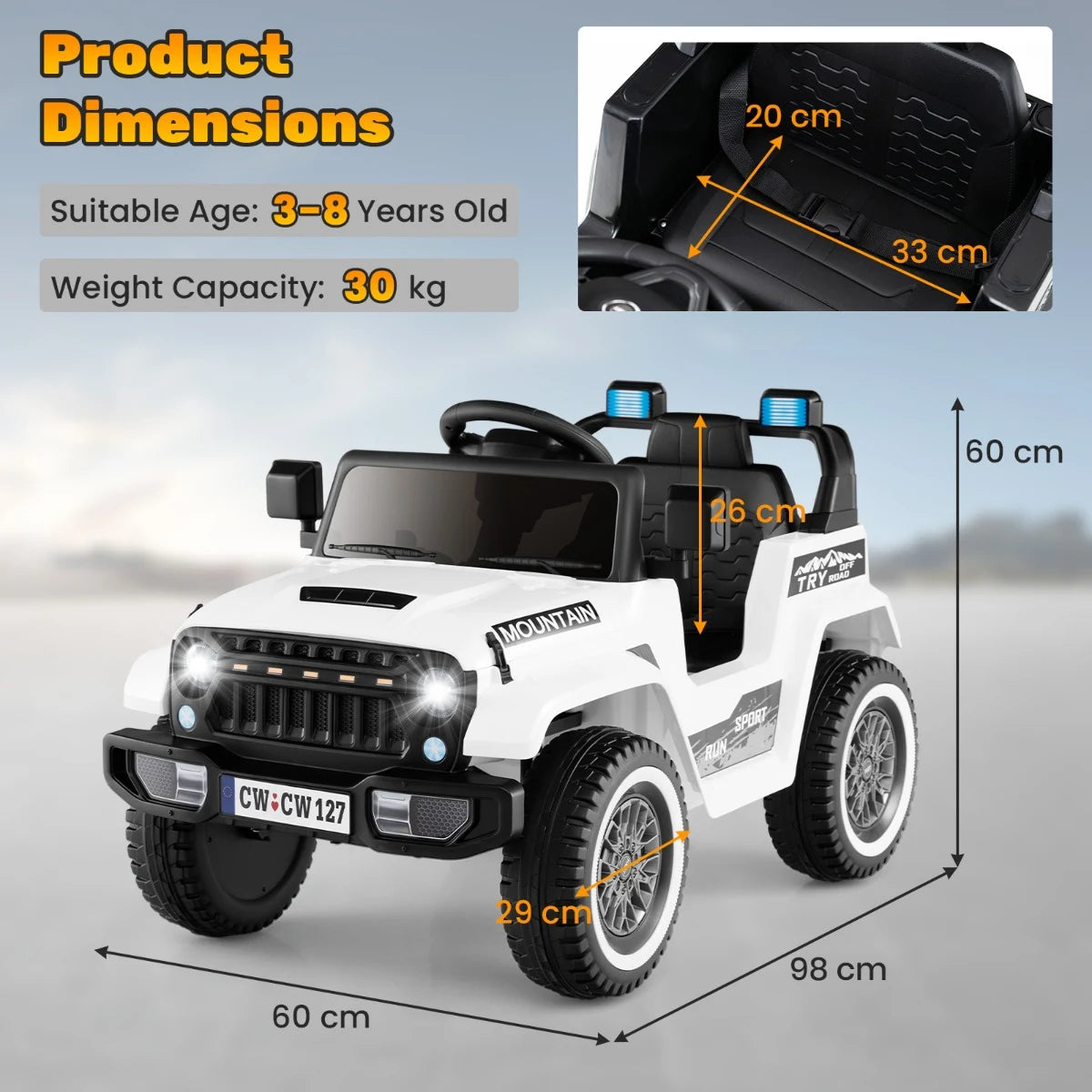 12V Kids Ride on Car with Soft Start and Battery Powered-White