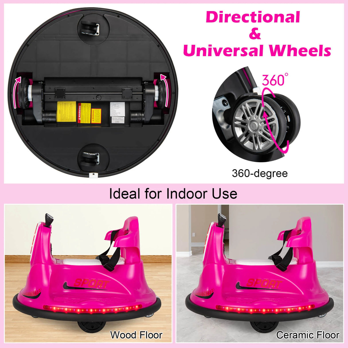 12V Kids Ride On Electric Bumper Car with Dual Joysticks and Remote Control-Pink