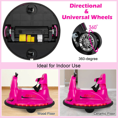 12V Kids Ride On Electric Bumper Car with Dual Joysticks and Remote Control-Pink