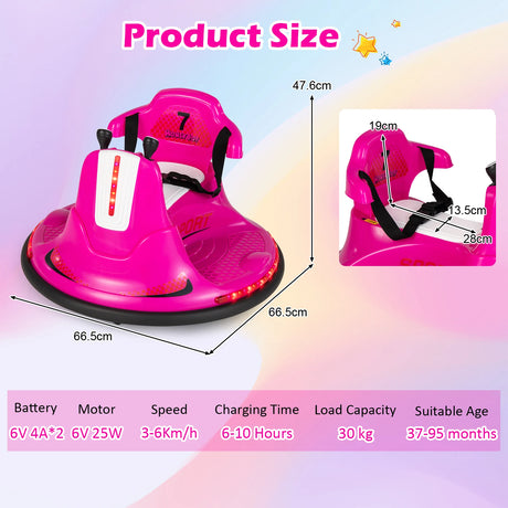 12V Kids Ride On Electric Bumper Car with Dual Joysticks and Remote Control-Pink