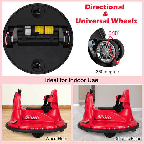 12V Kids Ride On Electric Bumper Car with Dual Joysticks and Remote Control-Red