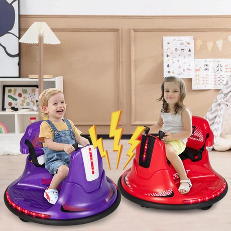 12V Kids Ride On Electric Bumper Car with Dual Joysticks and Remote Control-Purple