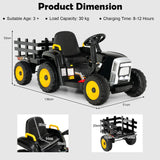 12V Kids Ride On Tractor with Trailer Music and LED Lights-Black