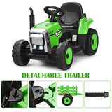 12V Kids Ride On Tractor with Trailer Music and LED Lights-Green
