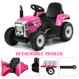 12V Kids Ride On Tractor with Trailer Music and LED Lights-Pink
