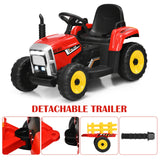 12V Kids Ride On Tractor with Trailer Music and LED Lights-Red
