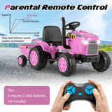 12V Kids Ride On Tractor with Trailer with Remote Control and Lights and Horn-Pink