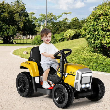12V Kids Ride On Tractor with Trailer Music and LED Lights-Yellow