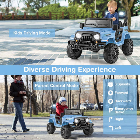 12V Kids Ride on Truck with Remote Control and 3 Speeds-Blue