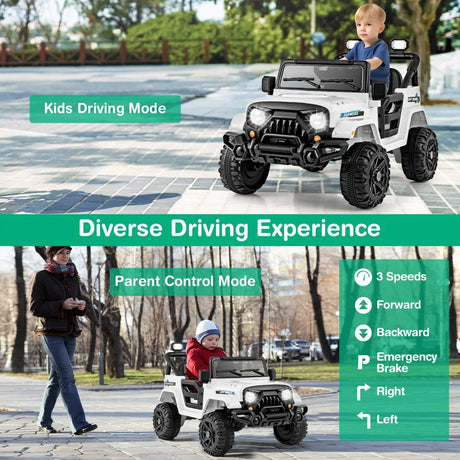 12V Kids Ride on Truck with Remote Control and 3 Speeds-White
