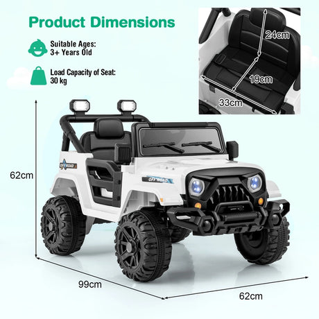 12V Kids Ride on Truck with Remote Control and 3 Speeds-White