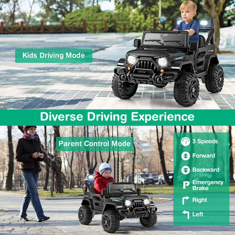 12V Kids Ride on Truck with Remote Control and 3 Speeds-Black