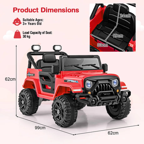 12V Kids Ride on Truck with Remote Control and 3 Speeds-Red