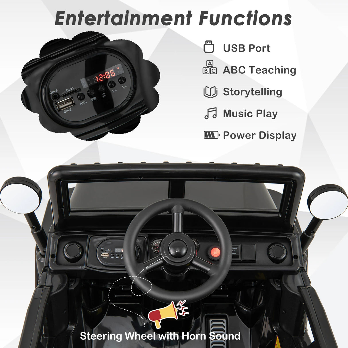 12V Kids Ride on Truck with Remote Control and 3 Speeds for Children-Black