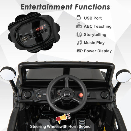 12V Kids Ride on Truck with Remote Control and 3 Speeds for Children-Black