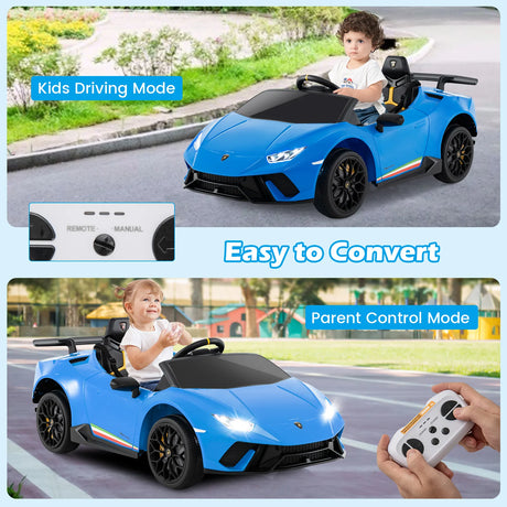 12V Kids Ride on Car Lamborghini with Remote Control and LED Lights-Blue