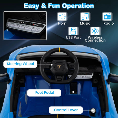 12V Kids Ride on Car Lamborghini with Remote Control and LED Lights-Blue
