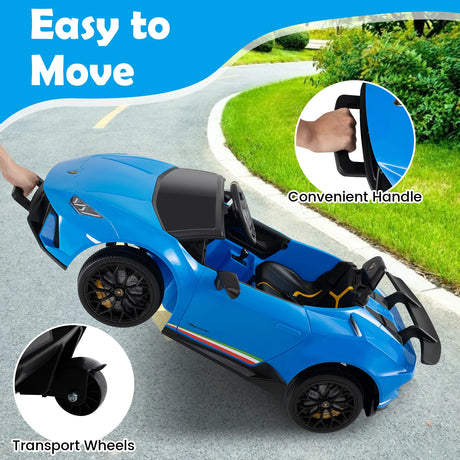 12V Kids Ride on Car Lamborghini with Remote Control and LED Lights-Blue