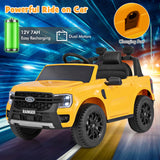 12V Licensed Ford Ranger Kids Ride on Car with Remote Control-Yellow