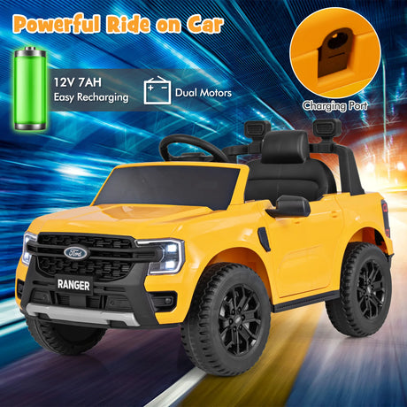 12V Licensed Ford Ranger Kids Ride on Car with Remote Control-Yellow