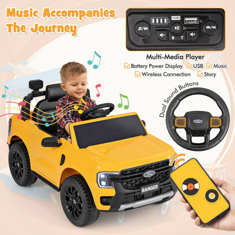 12V Licensed Ford Ranger Kids Ride on Car with Remote Control-Yellow
