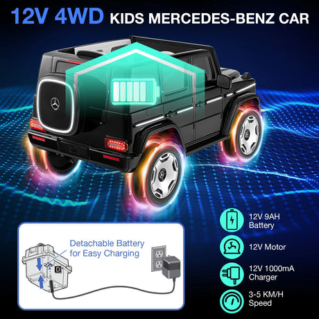 12V Licensed Mercedes-Benz EQG Kids Ride On Car-Black