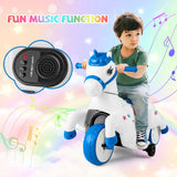 12V Unicorn Ride on Toy with Training Wheels for Kids-Blue and White