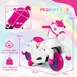 12V Unicorn Ride on Toy with Training Wheels for Kids-Rose Red and White