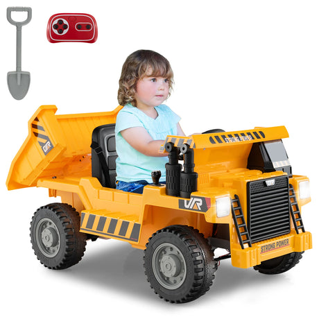 12V Kids Ride on Dump Truck with Electric Dump Bed-Yellow
