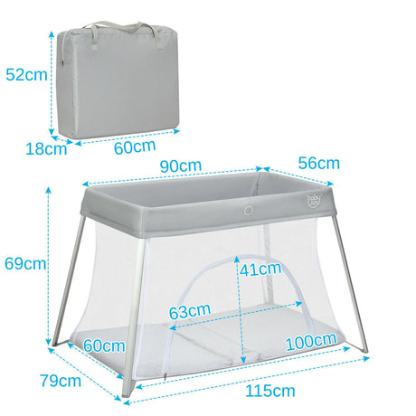Lightweight Folding Playpen with Zipper Access Door-Silver