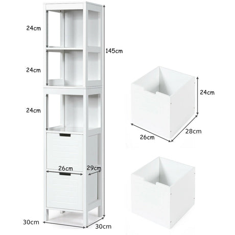 5-Tier Multifunctional  Bathroom Floor Cabine Storage with 2 Drawers