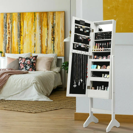 Standing Jewelry Armoire with 18 LED Lights & Mirror