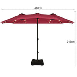 15 Ft Solar LED Patio Double-sided Umbrella Market Umbrella with Weight Base-Red
