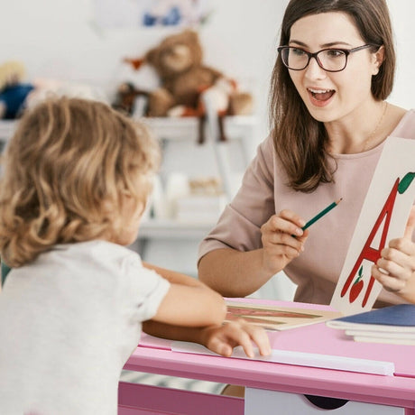 Children's Height Adjustable Tilting Drawing Table with Storage-Pink