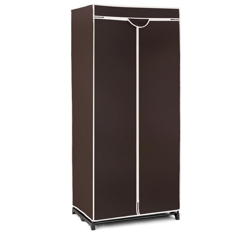 Single Canvas Wardrobe with Dust-proof Cover-Coffee