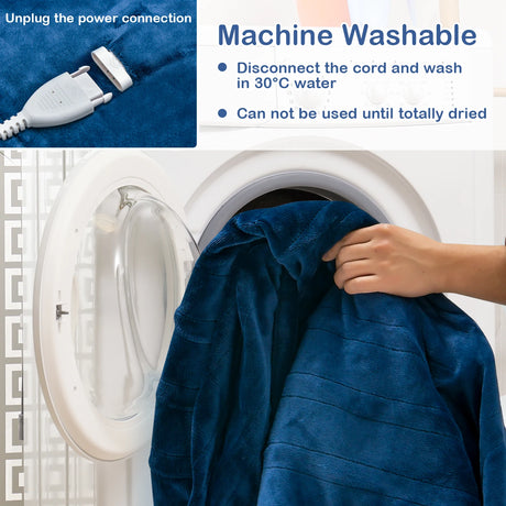 130 x 180 cm Electric Heated Blanket with 4 Heating Levels-Blue