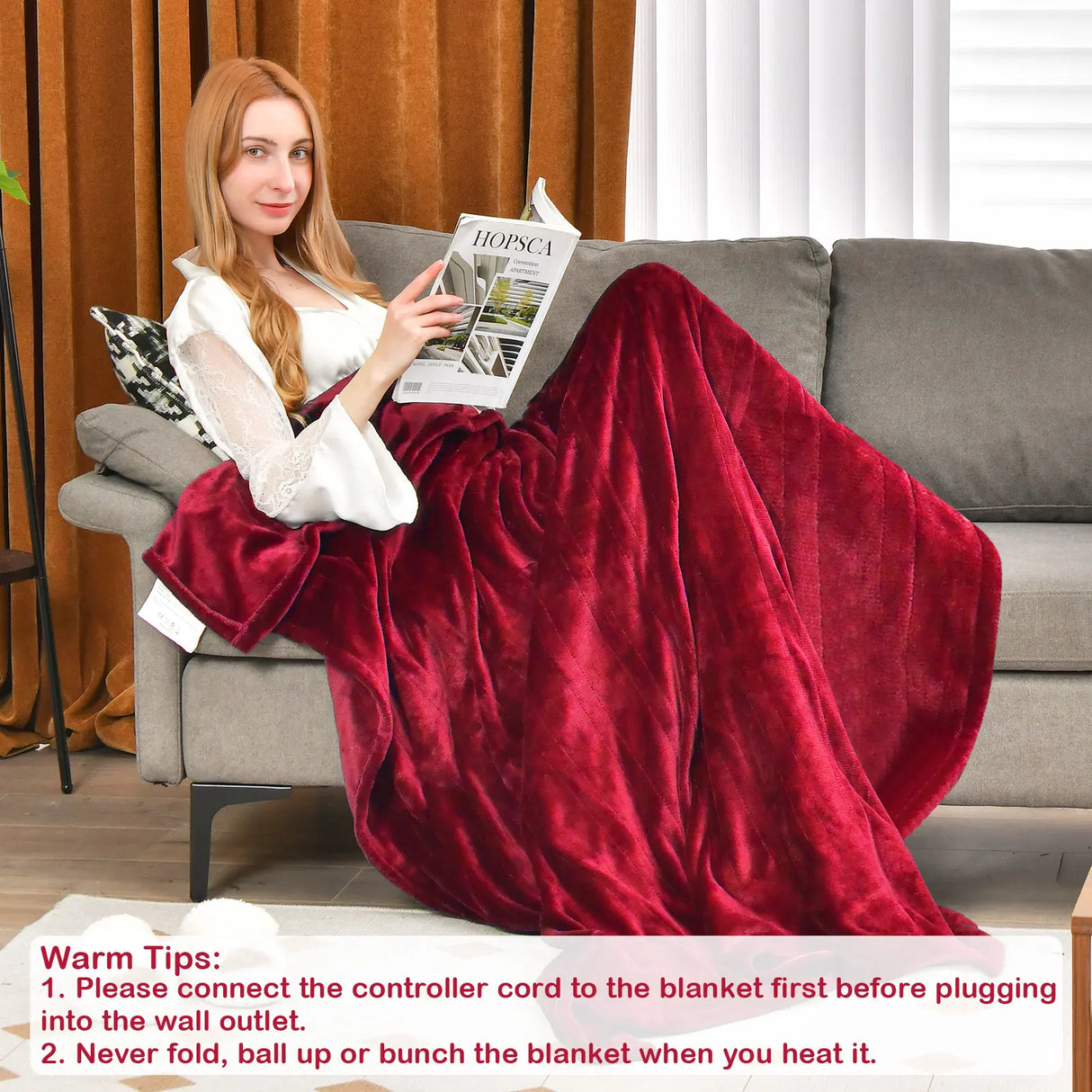 130 x 180 cm Electric Heated Blanket with 4 Heating Levels-Red