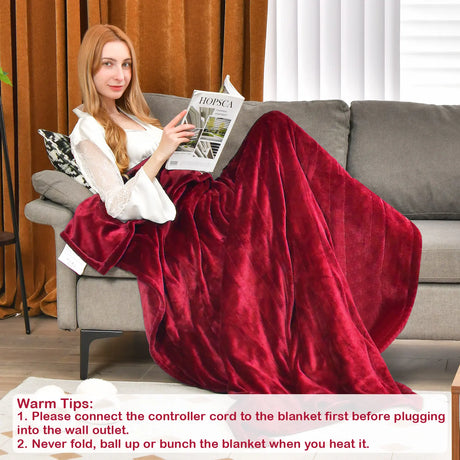 130 x 180 cm Electric Heated Blanket with 4 Heating Levels-Red