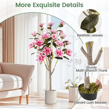 Faux Wedding Flower Plant with Elegant PEVA Leaves and Multi-branch Trunks-Pink