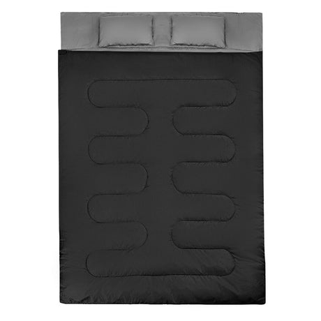 2 Person Waterproof Sleeping Bag with 2 Pillows-Black